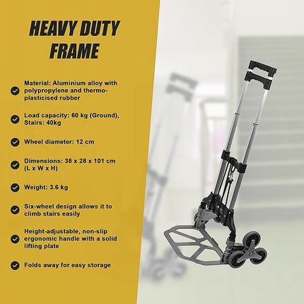 Stair Climbing Trolley 6 Wheels Aluminium Folding Hand Cart Climb Steps.