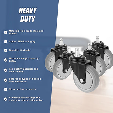 5x Office Chair Caster Wheels Set – Heavy Duty Universal Replacement for All Floors.