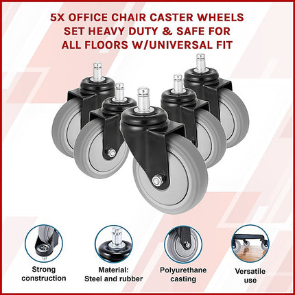 5x Office Chair Caster Wheels Set – Heavy Duty Universal Replacement for All Floors.