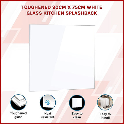 Toughened 90cm x 75cm White Glass Kitchen Splashback.