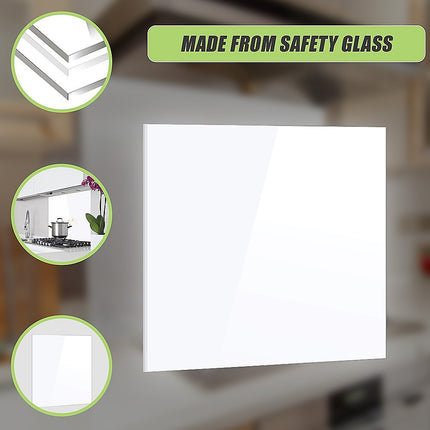 Toughened 90cm x 75cm White Glass Kitchen Splashback.