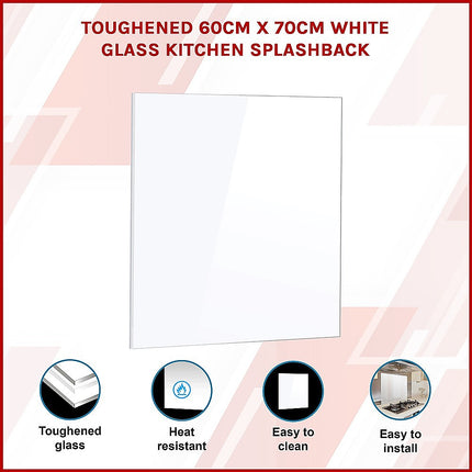 Toughened 90cm x 75cm White Glass Kitchen Splashback.