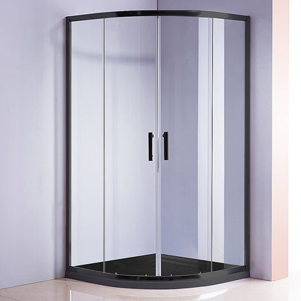 100 x 100cm Rounded Sliding 6mm Curved Shower Screen with Base in Black.