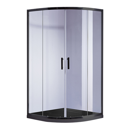 100 x 100cm Rounded Sliding 6mm Curved Shower Screen with Base in Black.