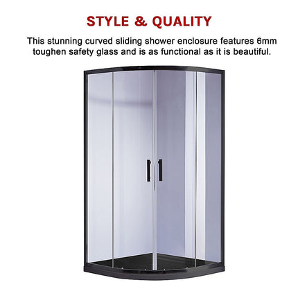 100 x 100cm Rounded Sliding 6mm Curved Shower Screen with Base in Black.