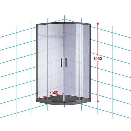 100 x 100cm Rounded Sliding 6mm Curved Shower Screen with Base in Black.