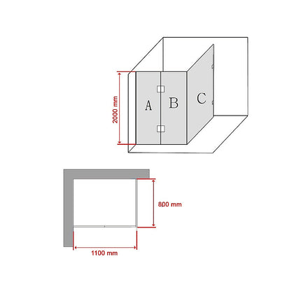 1100 x 800mm Frameless 10mm Glass Shower Screen By Della Francesca.
