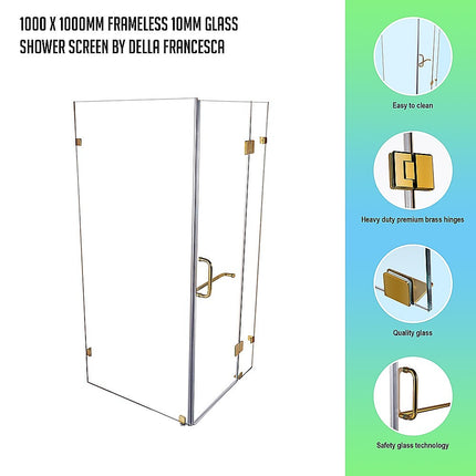 1000 x 1000mm Frameless 10mm Glass Shower Screen By Della Francesca.