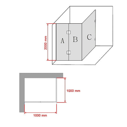1000 x 1000mm Frameless 10mm Glass Shower Screen By Della Francesca.