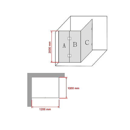 1200 x 1000mm Frameless 10mm Glass Shower Screen By Della Francesca.
