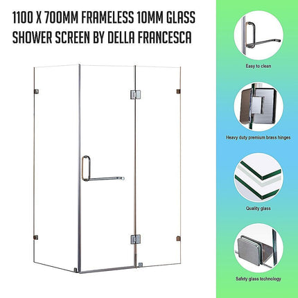 1100 x 700mm Frameless 10mm Glass Shower Screen By Della Francesca.