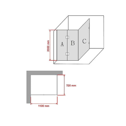 1100 x 700mm Frameless 10mm Glass Shower Screen By Della Francesca.
