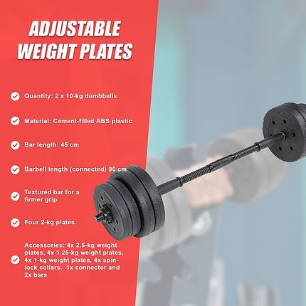 20kg Dumbbell Set Home Gym Fitness Exercise Weights Bar Plate.