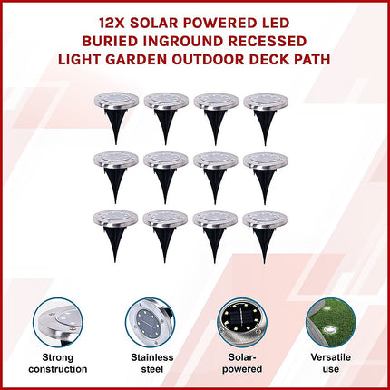 12x Solar Powered LED Buried Inground Recessed Light Garden Outdoor Deck Path.
