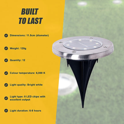 12x Solar Powered LED Buried Inground Recessed Light Garden Outdoor Deck Path.