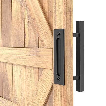 12" Square Pull and Flush Door Handle Set Black Barn Door Hardware.