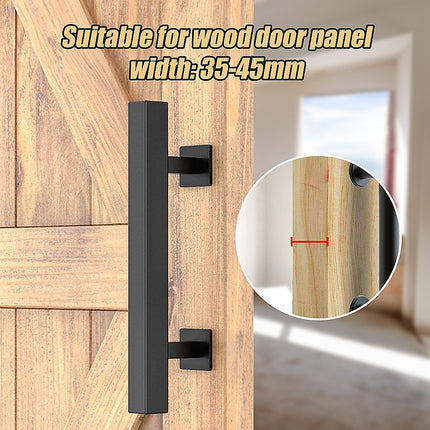 12" Square Pull and Flush Door Handle Set Black Barn Door Hardware.