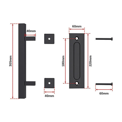 12" Square Pull and Flush Door Handle Set Black Barn Door Hardware.