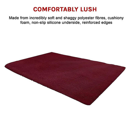 200x140cm Floor Rugs Large Shaggy Rug Area Carpet Bedroom Living Room Mat - Burgundy.