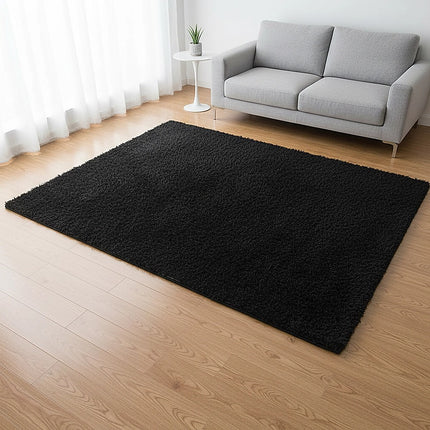 200x140cm Floor Rugs Large Shaggy Rug Area Carpet Bedroom Living Room Mat - Black.