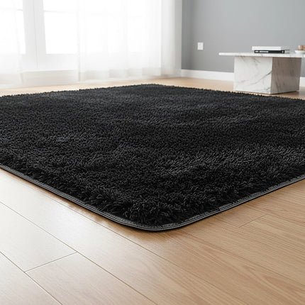 200x140cm Floor Rugs Large Shaggy Rug Area Carpet Bedroom Living Room Mat - Black.