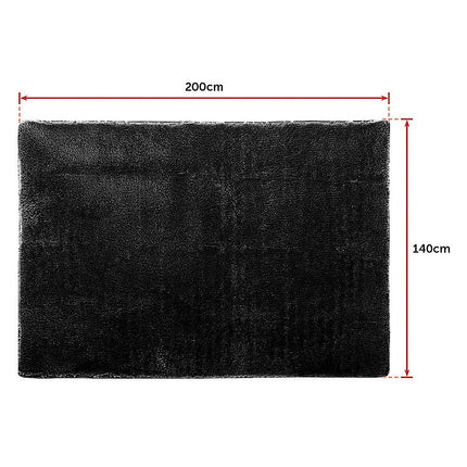 200x140cm Floor Rugs Large Shaggy Rug Area Carpet Bedroom Living Room Mat - Black.