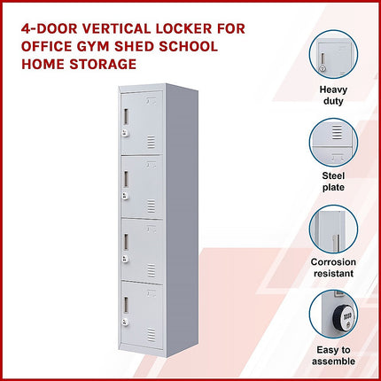 4-Door Vertical Locker for Office Gym Shed School Home Storage.