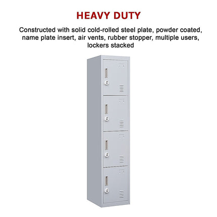 4-Door Vertical Locker for Office Gym Shed School Home Storage.