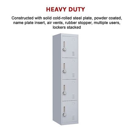 4-Door Vertical Locker for Office Gym Shed School Home Storage.