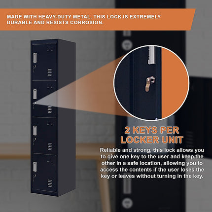 4-Door Vertical Locker for Office Gym Shed School Home Storage.