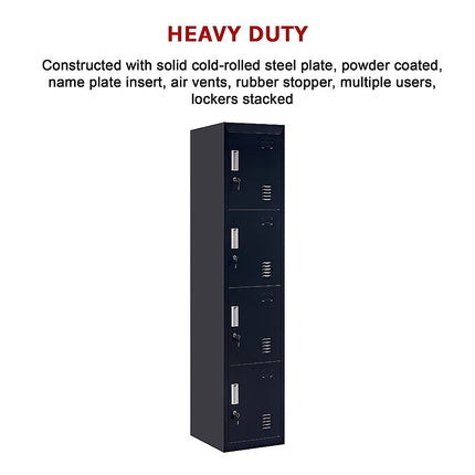 4-Door Vertical Locker for Office Gym Shed School Home Storage.