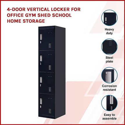 4-Door Vertical Locker for Office Gym Shed School Home Storage.