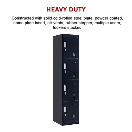 4-Door Vertical Locker for Office Gym Shed School Home Storage.