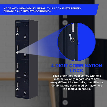 4-Door Vertical Locker for Office Gym Shed School Home Storage.
