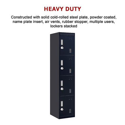 4-Door Vertical Locker for Office Gym Shed School Home Storage.