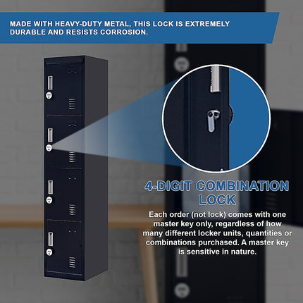 4-Door Vertical Locker for Office Gym Shed School Home Storage.