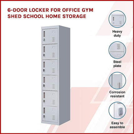 6-Door Locker for Office Gym Shed School Home Storage.