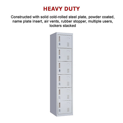 6-Door Locker for Office Gym Shed School Home Storage.