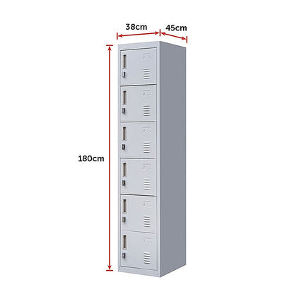 6-Door Locker for Office Gym Shed School Home Storage.