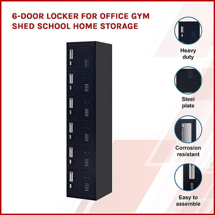 6-Door Locker for Office Gym Shed School Home Storage.