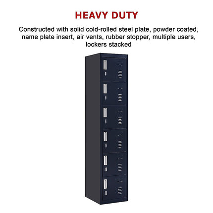 6-Door Locker for Office Gym Shed School Home Storage.