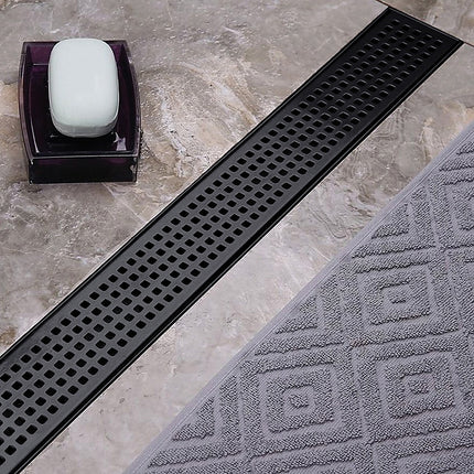 900mm Bathroom Shower Black Grate Drain w/Centre outlet Floor Waste Square Pattern.