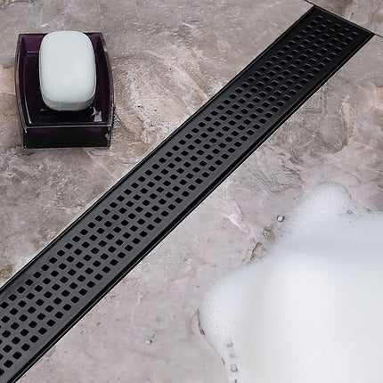 900mm Bathroom Shower Black Grate Drain w/Centre outlet Floor Waste Square Pattern.