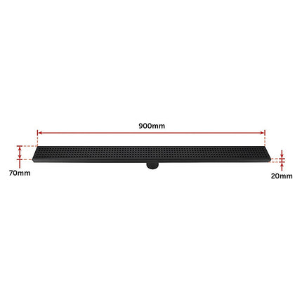 900mm Bathroom Shower Black Grate Drain w/Centre outlet Floor Waste Square Pattern.