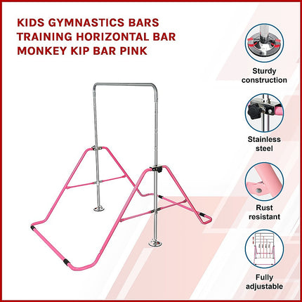 Kids Gymnastics Bars Training Horizontal Bar Monkey Kip Bar Pink.