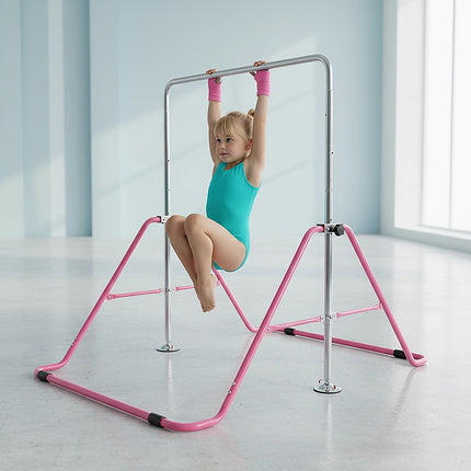 Kids Gymnastics Bars Training Horizontal Bar Monkey Kip Bar Pink.