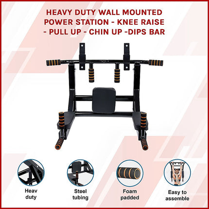 Heavy Duty Wall Mounted Power Station Pull Up Dip Knee Raise Bar.
