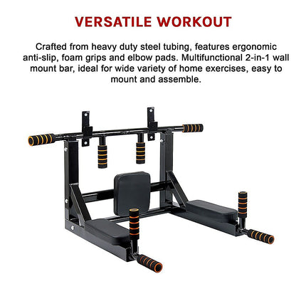 Heavy Duty Wall Mounted Power Station Pull Up Dip Knee Raise Bar.