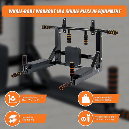 Heavy Duty Wall Mounted Power Station Pull Up Dip Knee Raise Bar.