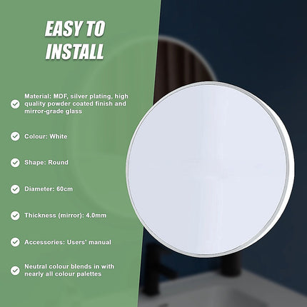 60cm Round Wall Mirror Bathroom Makeup Mirror by Della Francesca.
